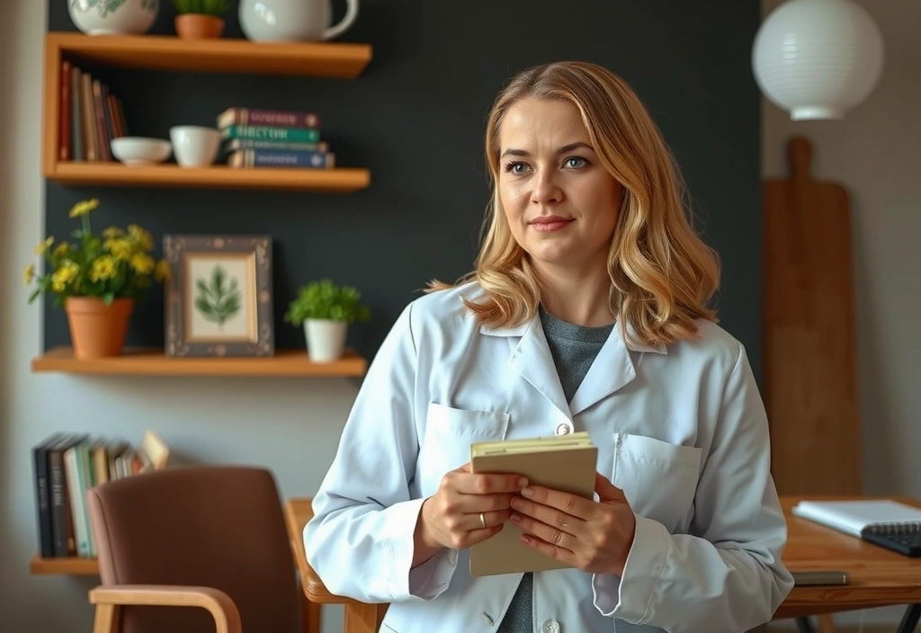 Portret dietetyka w gabinecie z notesem